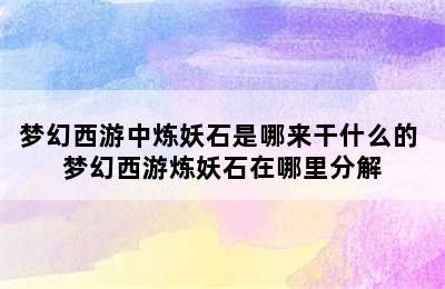 梦幻西游中炼妖石是哪来干什么的 梦幻西游炼妖石在哪里分解